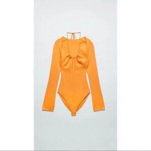 Zara Orange Cut Out Knit Bodysuit
